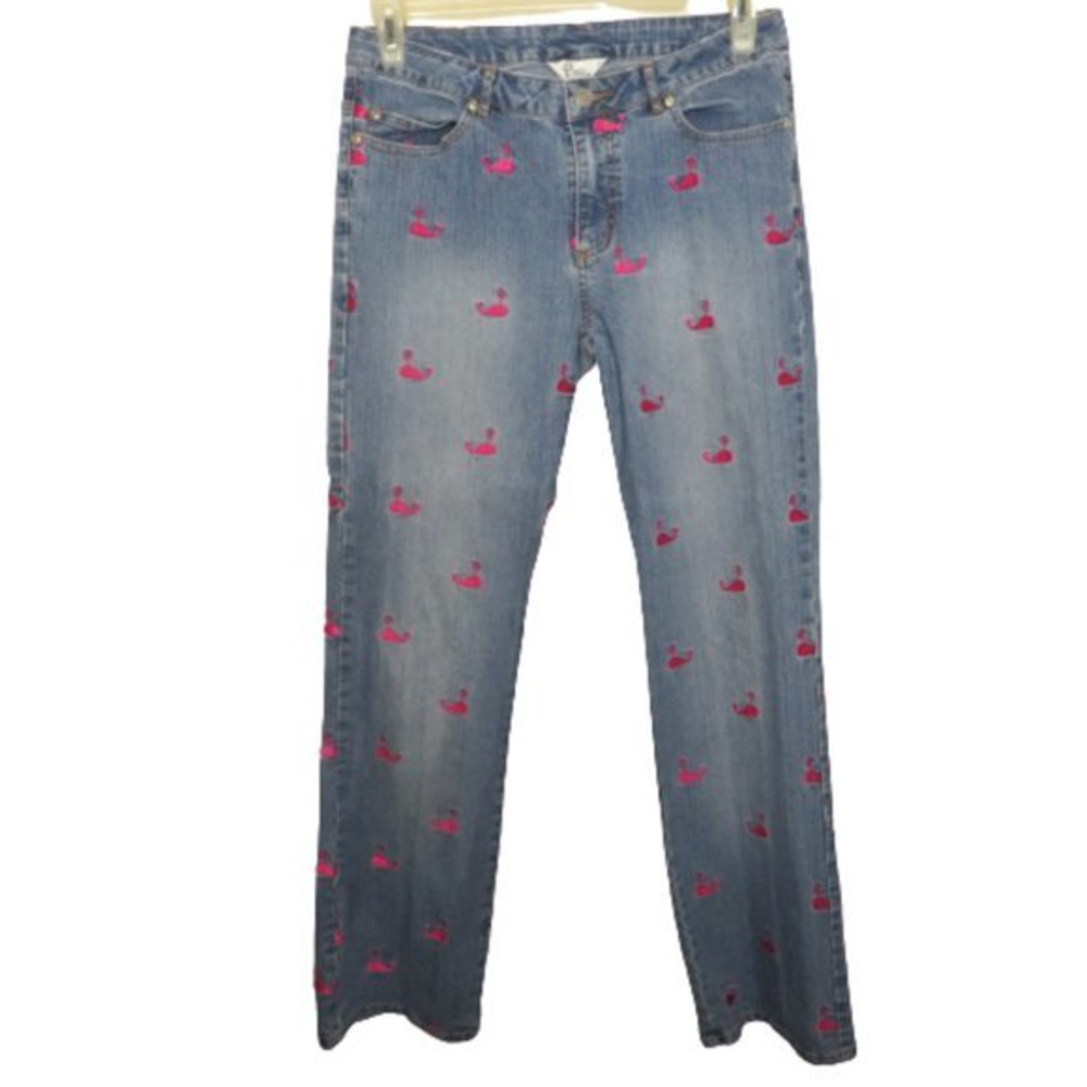 Lilly Pulitzer Denim Jeans with Pink Flamingo Print
